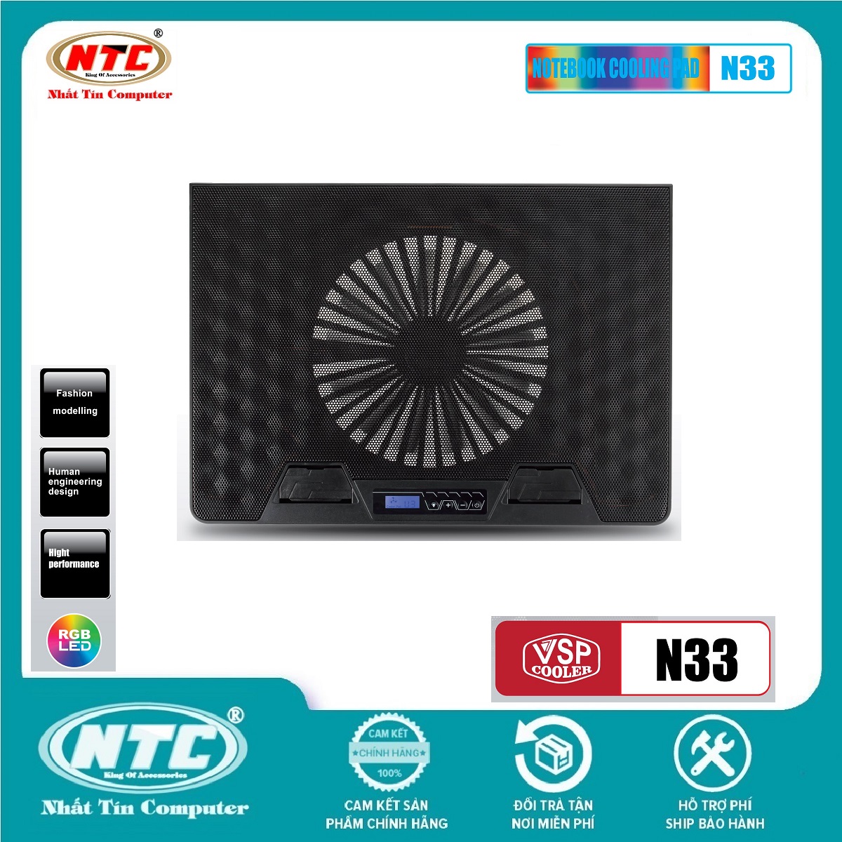 Đế tản nhiệt VSP COOLER N33 cho laptop từ 10" đến 15.6" Led RGB (Đen) - Nhất Tín Computer