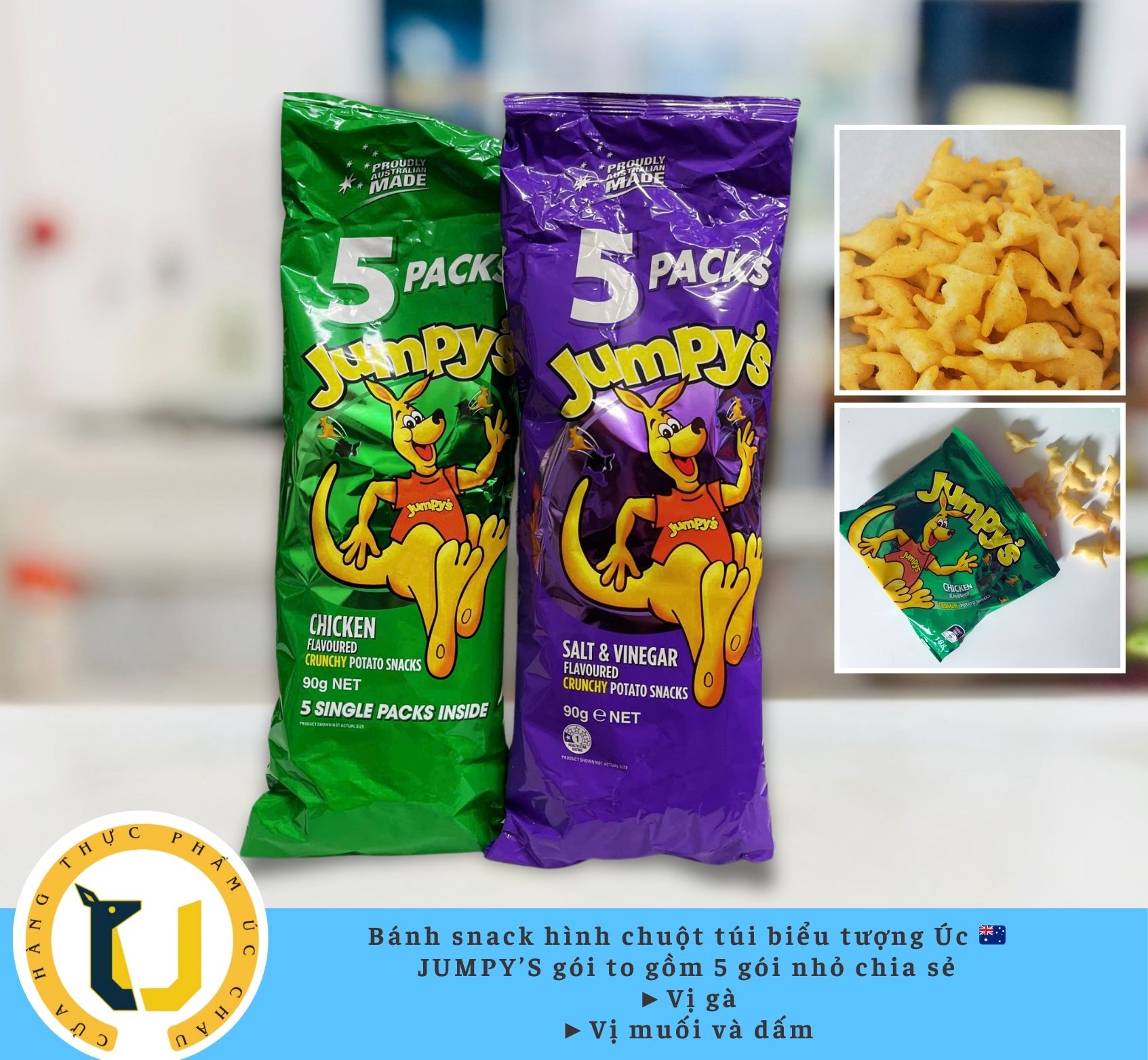 (HÀNG ÚC) Snack hình chuột túi biểu tượng JUMPY’S gói to gồm 5 gói nhỏ chia sẻ