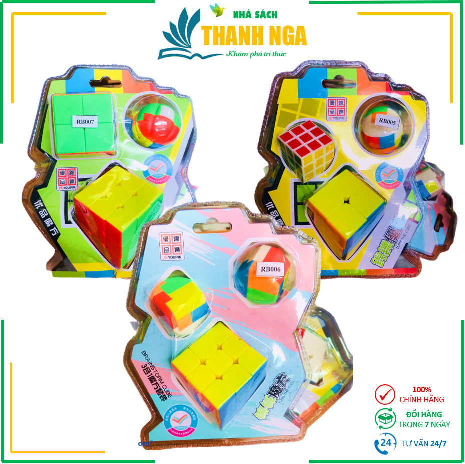 Bộ 3 rubik + móc khóa - vỉ rubik kèm móc khóa - mô hình rubik