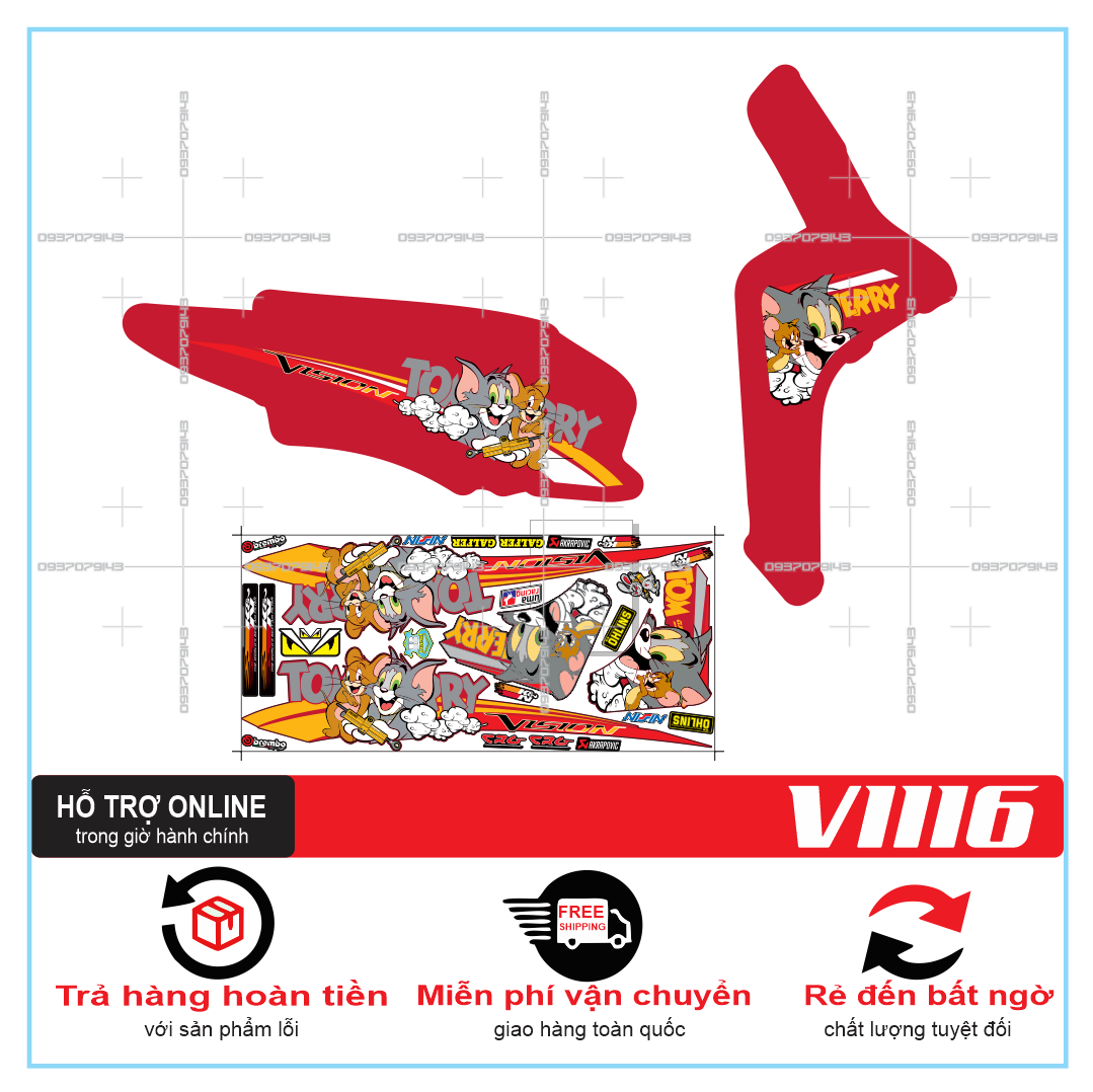TEM XE VISION 2016 TOM AND JERRY DÁN XE ĐỎ