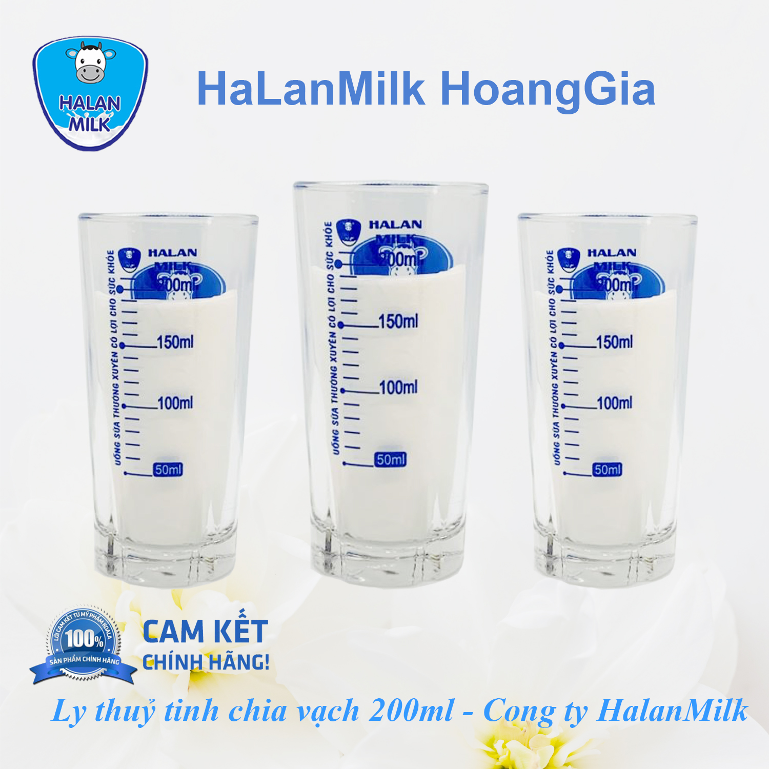 Cốc pha sữa thuỷ tinh chia vạch 200ml Halan Milk