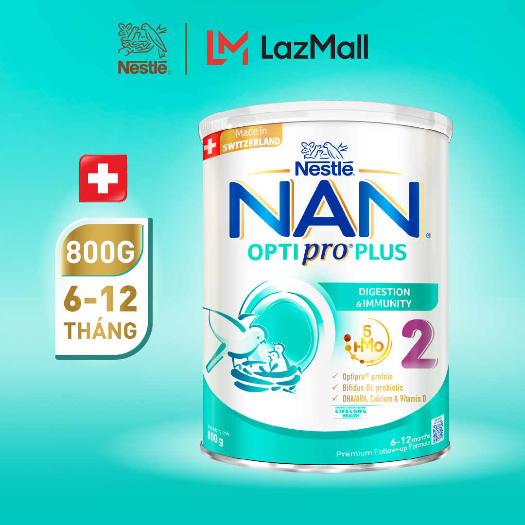  Sản Phẩm Dinh Dưỡng Nestlé NAN OPTIPRO PLUS 2 800g lon với 5HMO Sản Xuất Tại Thụy Sĩ 
