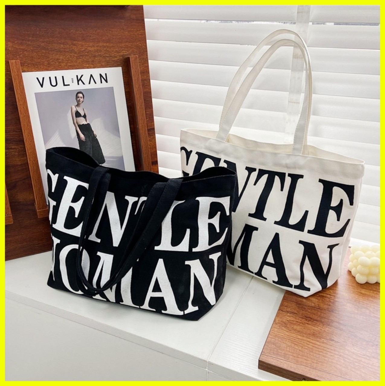 Túi tote vải canvas cao cấp in chữ WOMAN có dây kéo phong cách Hàn Quốc đeo vai oversize TC-02