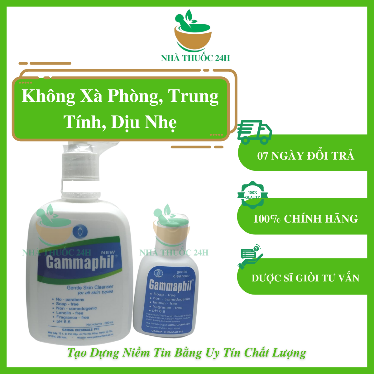 Sữa rửa mặt ngừa mụn gammaphil không xà phòng, trung tính, dịu nhẹ 500ml hoặc 125ml