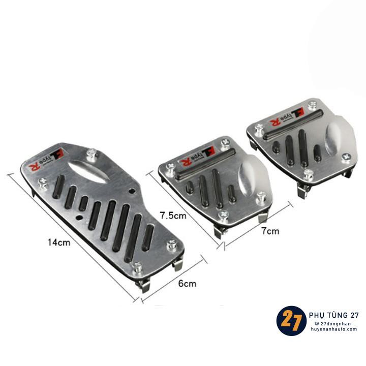 Ốp chân phanh, ga, côn xe số sàn Bộ 3 bọc bàn đạp ô tô chống trượt TYPER hàng cao cấp