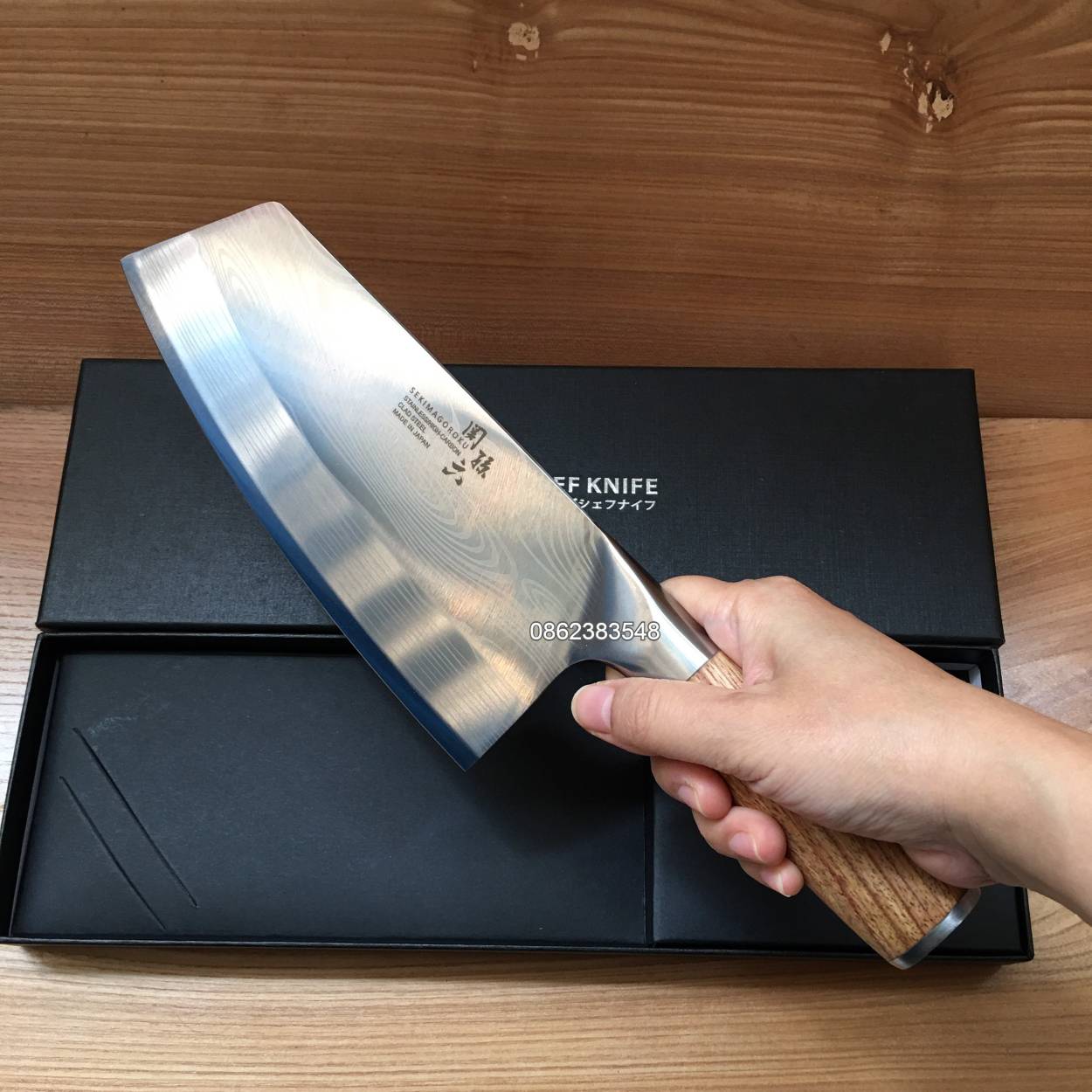 (tặng kèm hộp đựng đẹp) Dao thái Sekimagoroku Nhật lưỡi vát siêu sắc, thép nguyên khối sáng bóng, thái lạng thịt cá