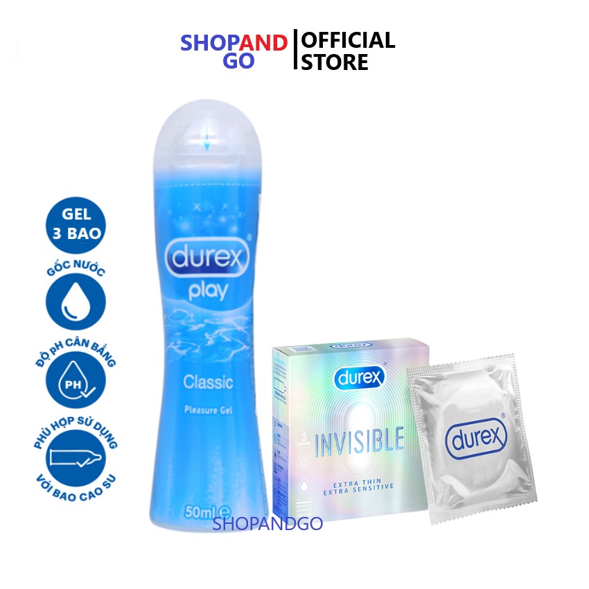 Freeship 1 Gel bôi trơn Durex Play Classic 50ml tặng 1 hộp bao cao su Durex Invisible Extra thin 3 cái