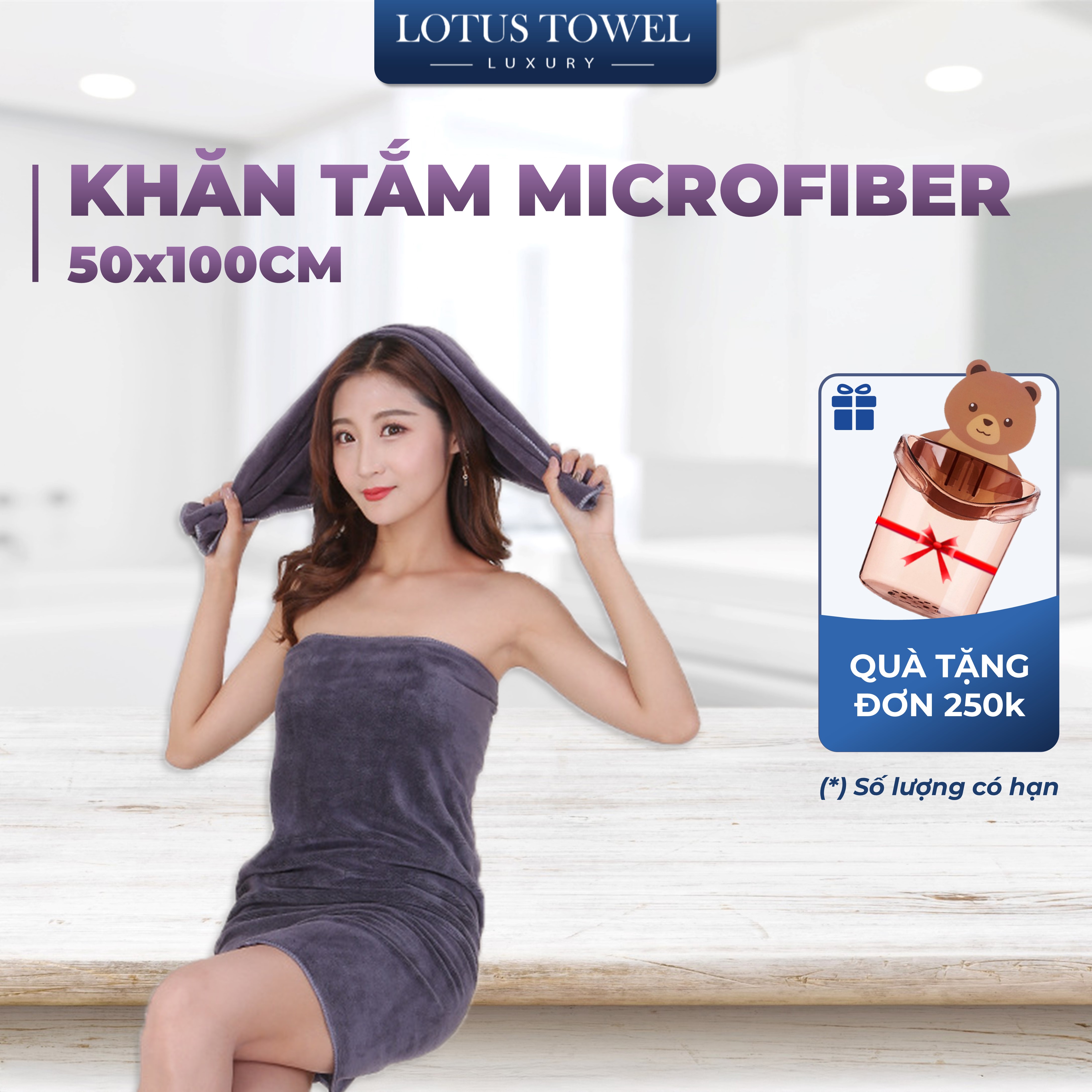 Khăn tắm SPA 50x100cm, 100% MICROFIBER, siêu mềm mịn, thấm hút, dày dặn - LOTUS TOWEL