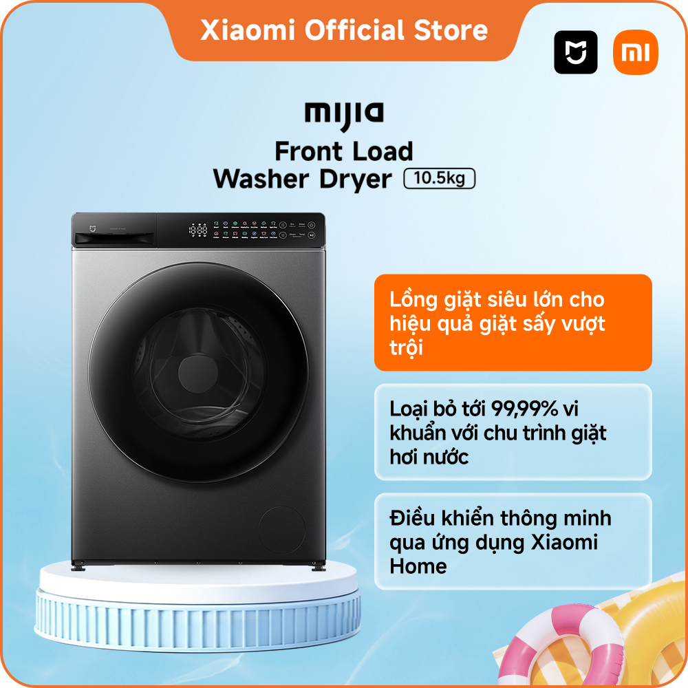 Xiaomi Máy Giặt Sấy Mijia Front Load Washer Dryer 10.5kg | Lồng Giặt Siêu Lớn Cho Hiệu Quả Giặt Sấy Vượt Trội | Loại Bỏ Tới 99,99% Vi Khuẩn Với Chu Trình Giặt Hơi Nước | Điều Khiển Ứng Dụng Mi Xiaomi Home