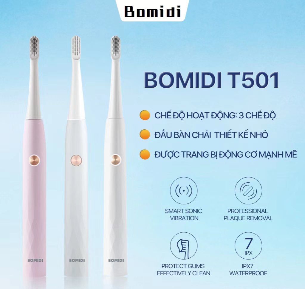Bàn Chải Điện Bomidi T501 -3 chế độ Làm sạch ,chống thấm nước cấp IPX7