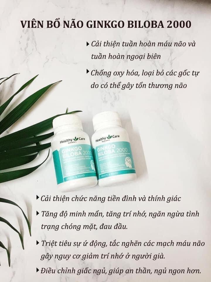 Bổ não ginkgo biloba 2000mg heathy care hàng nội địa úc hộp 100v