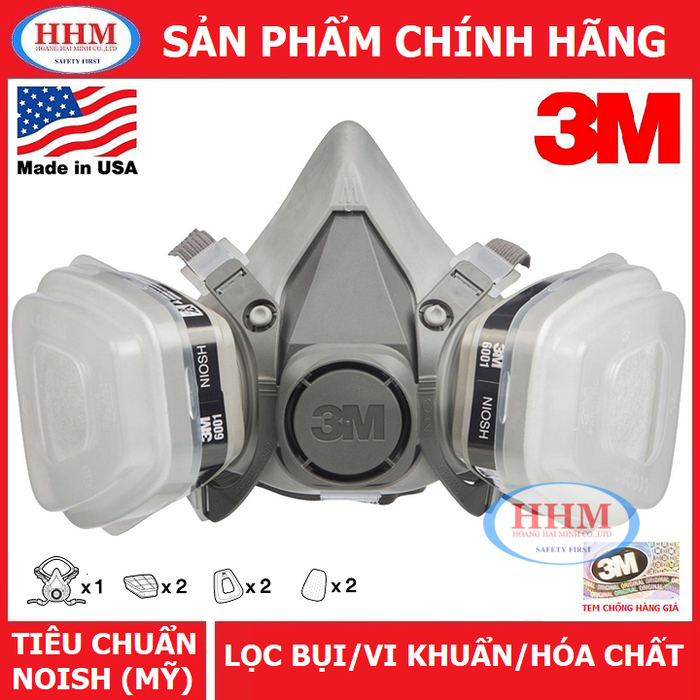 Bộ mặt nạ phòng độc 3m 6100 và 2 phin lọc bụi 3m 6001