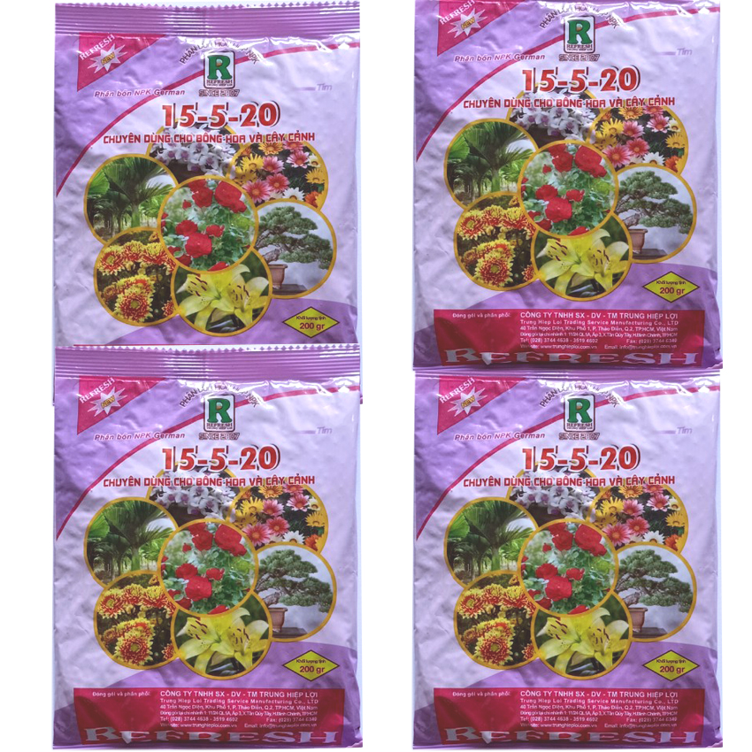 [HCM]Bộ 4 gói Phân bón NPK cao cấp 15- 5-20 chuyên dùng cho hoa cây cảnh 200gr.