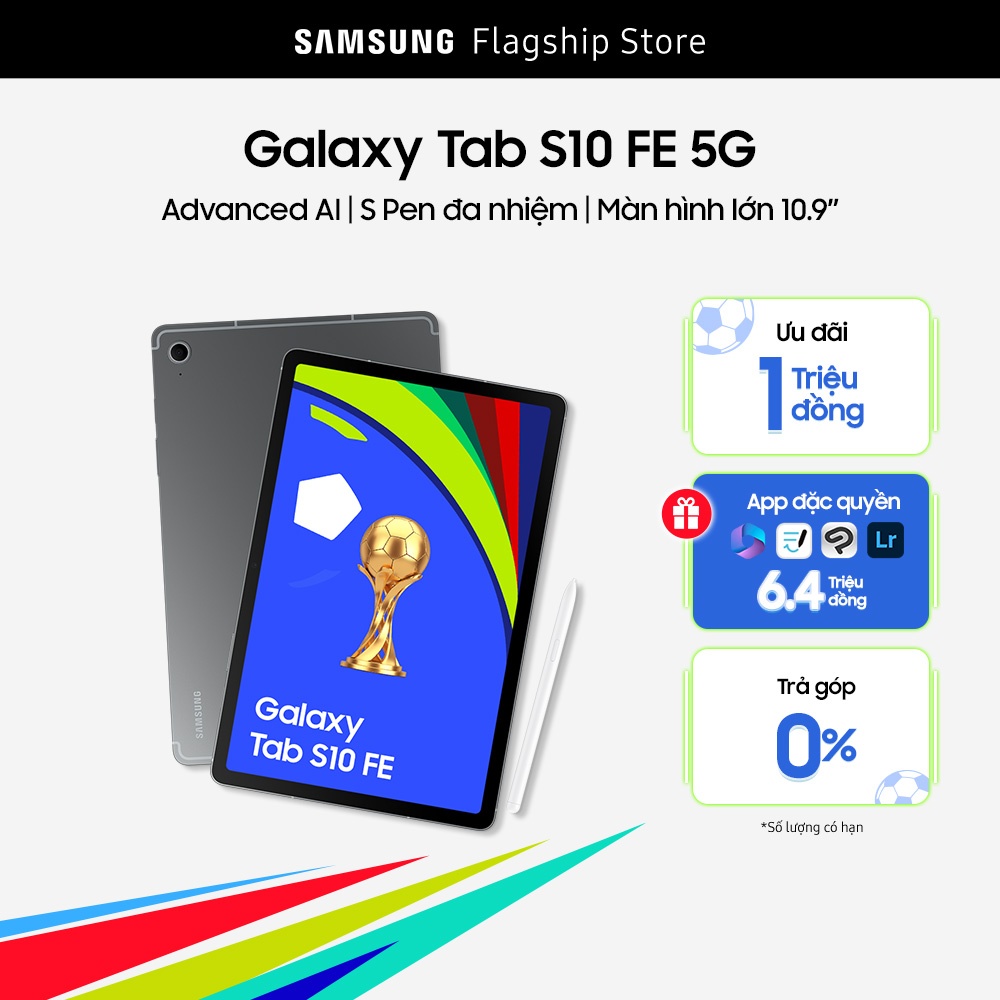 Máy tính bảng Samsung Galaxy Tab S10 FE 5G (8GB/128GB), Advanced AI, S Pen đa nhiệm, Màn hình lớn 10.9"
