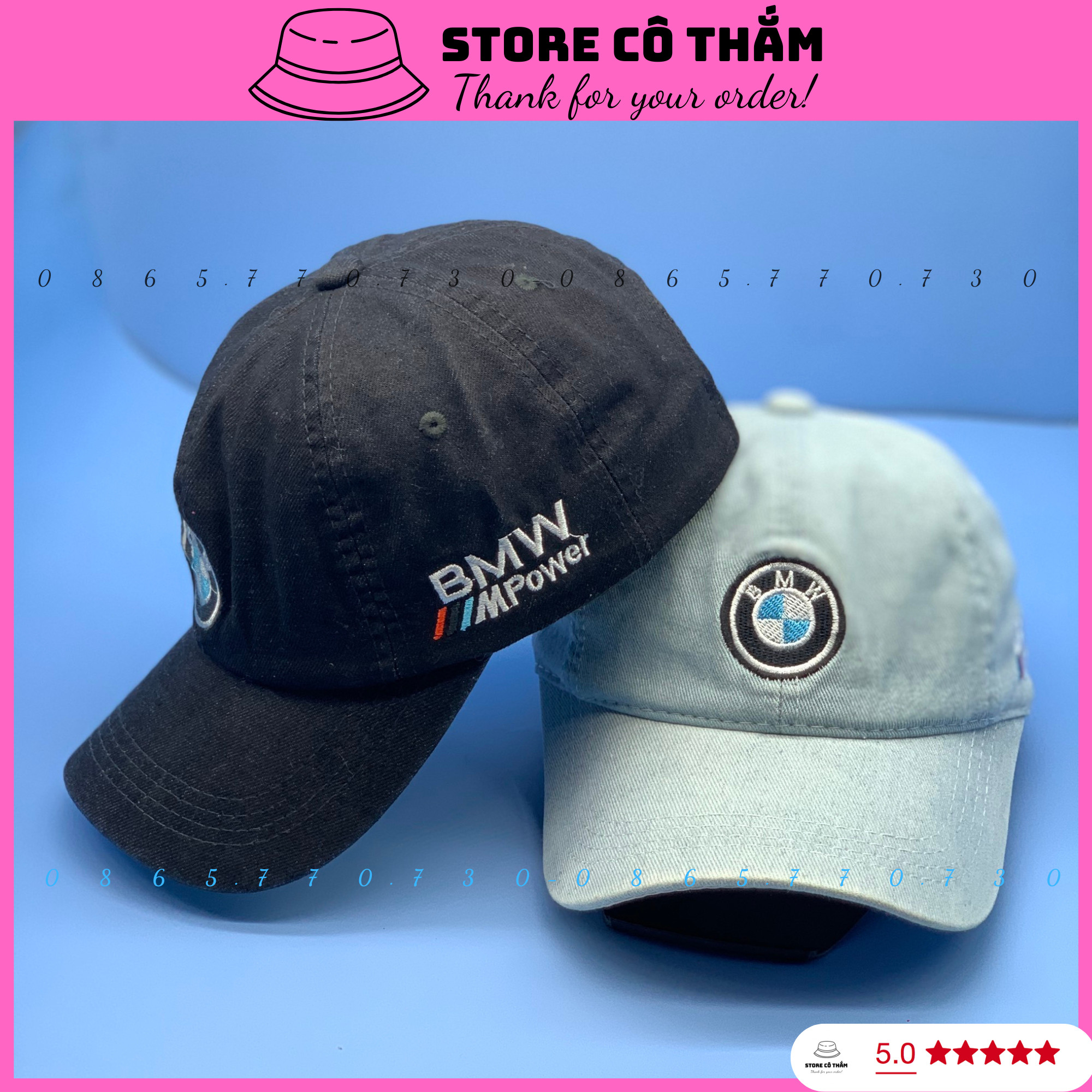 Nón kết jean thêu logo tròn BMW cực đẹp, Mũ lưỡi trai chất jean dày đẹp