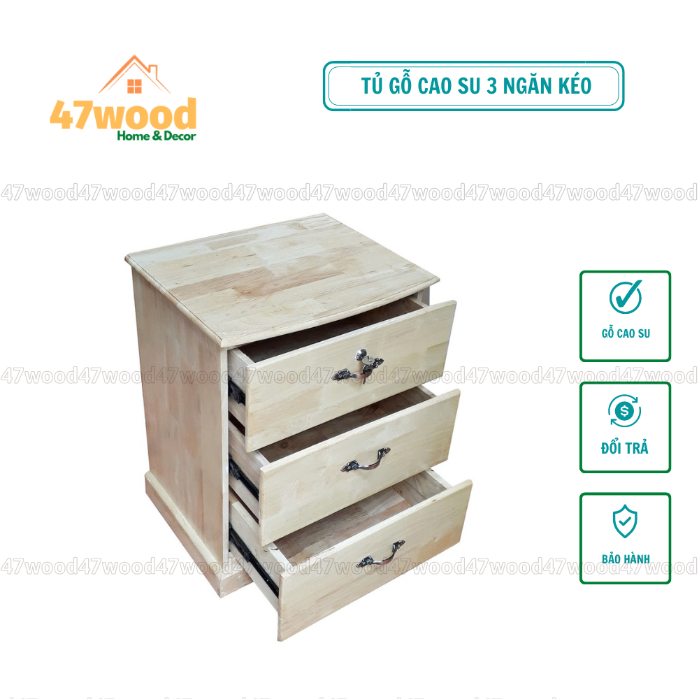 TỦ ĐỰNG HỒ SƠ 3 NGĂN KÉO 47WOOD BẰNG GỖ CAO SU - TỦ ĐẦU GIƯỜNG 3 NGĂN KÉO