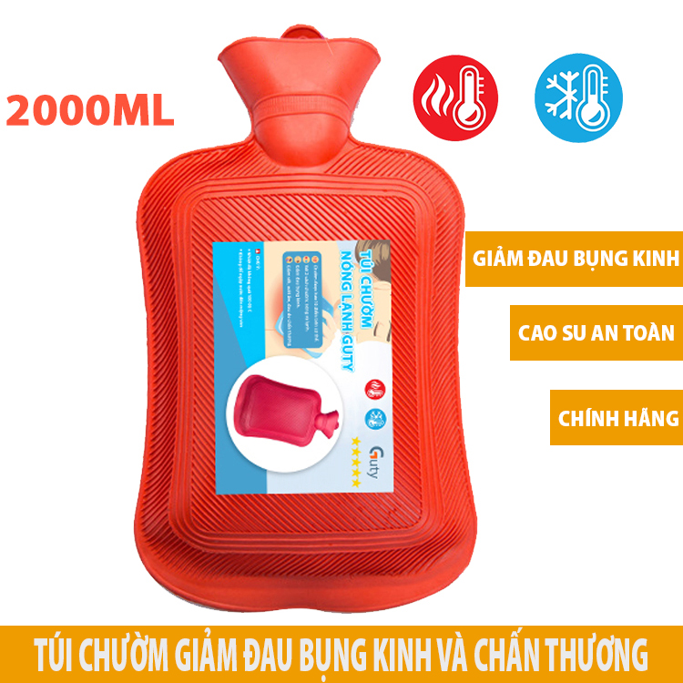 Túi chườm nóng lạnh cao su Guty, túi giữ nhiệt chườm đá đa năng giúp giảm đau bụng kinh, đau lưng, hông, đau do chấn thương, sưởi ấm, giảm sốt - Dung tích 2 lít - Kích thước 18,5x35cm - Guty Mart