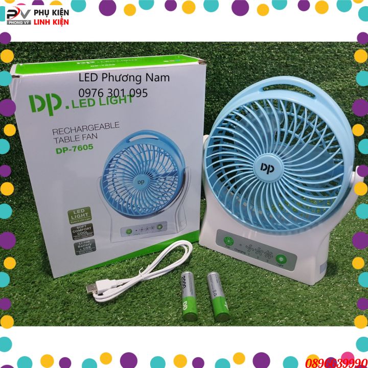 Quạt tích điện dp dp-7605 tích hợp đèn led chiếu sáng