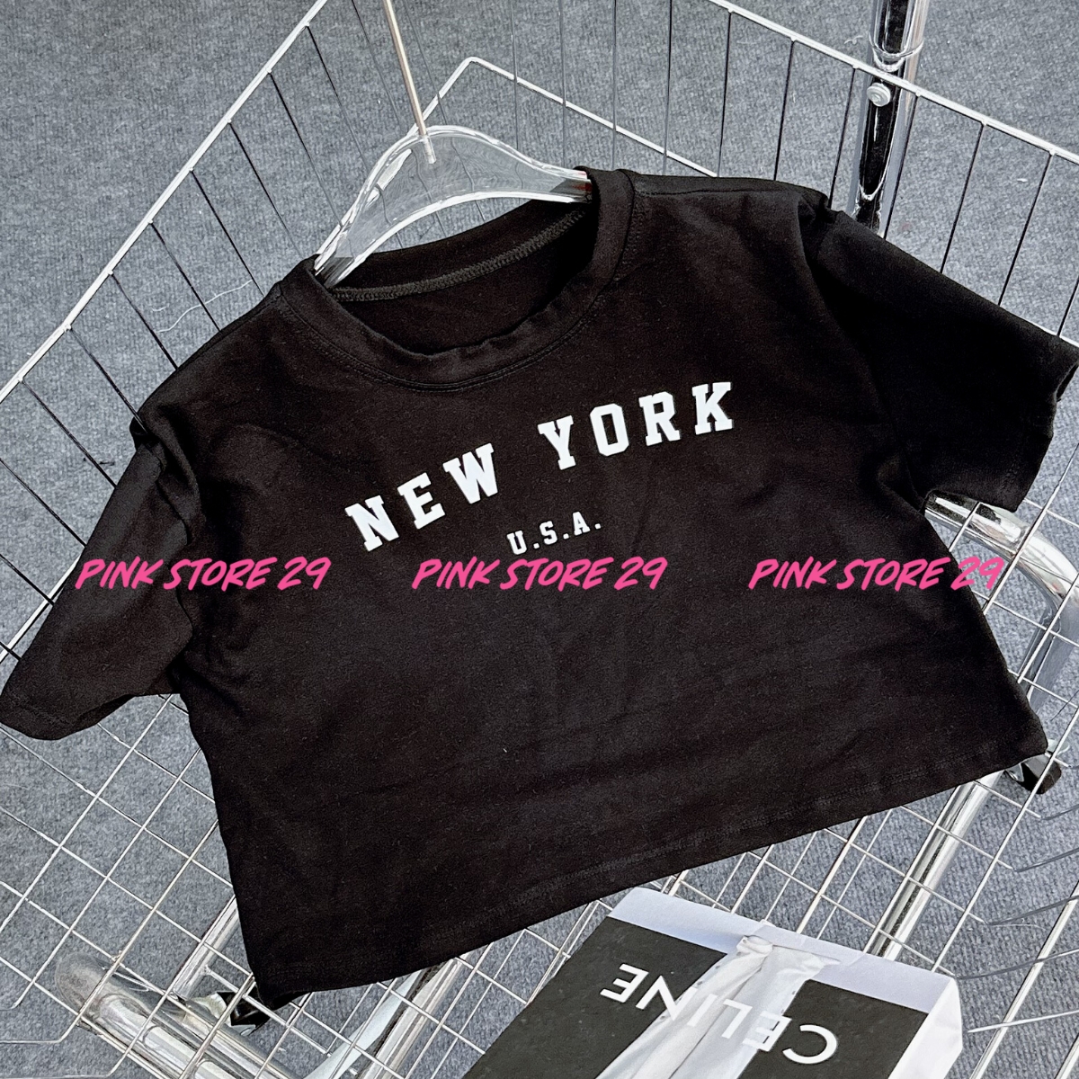 Áo croptop tay ngắn PINKSTORE29 phong cách in hình cá tính NEW YORK A5599