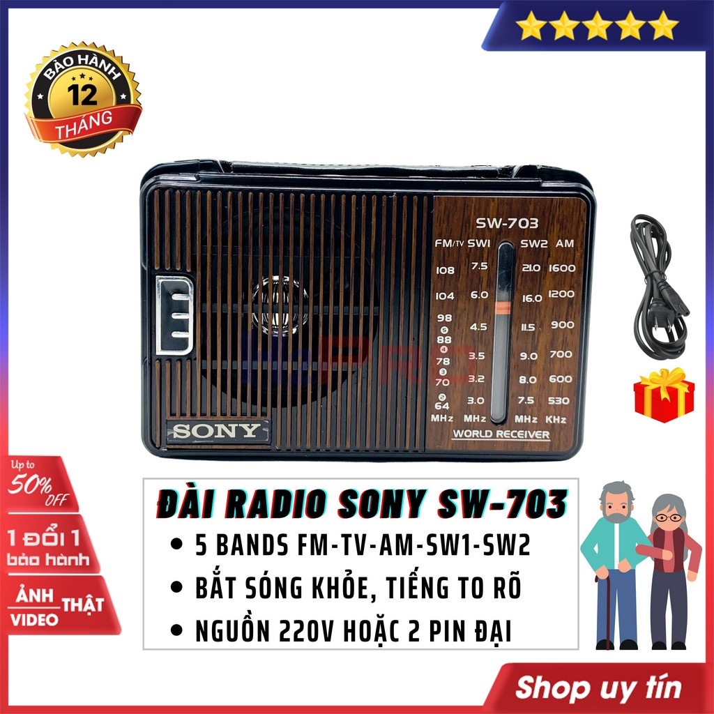 Đài radio nhật bản đài nhật xịn sony sw-703 5 band fm-tv-am-sw1-2 sóng khỏe, đài radio cho người già dễ dùng, nguồn 220v-2 pin