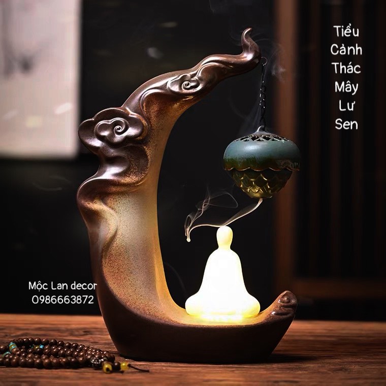 Tiểu cảnh lư sen treo xông trầm, lư xông trầm hương
