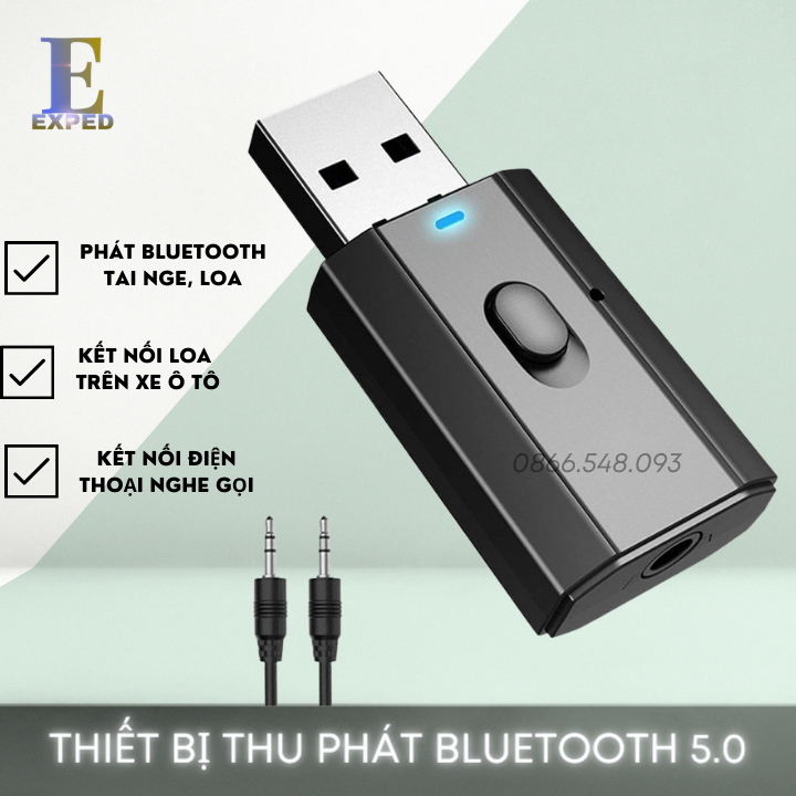 Thiết bị thu, phát âm thanh kết nối Bluetooth 5.0 Aux Rca cổng cắm Usb 3.5mm cho TV PC xe hơi