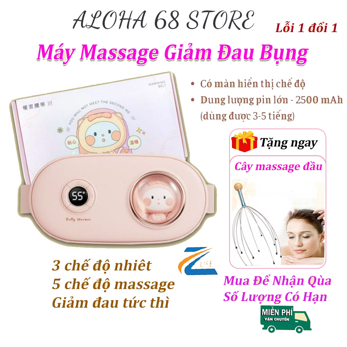 Đai chườm nóng bụng kinh, Đai massage chườm ấm bụng cao cấp Zlife, mát xa làm nóng giảm đau bụng kinh quà sinh nhật cho nữ hãng chính hãng Việt Nam bảo hành lâu dài