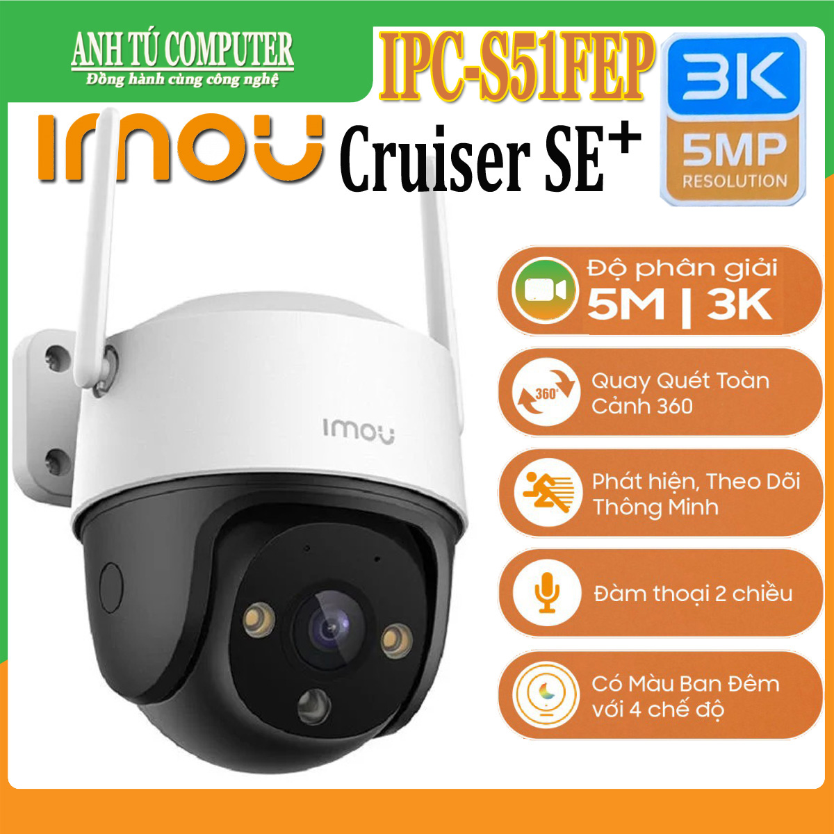 Camera WIFI 5MP 3K iMOU Cruiser SE+ IPC-S51FEP Có đàm thoại