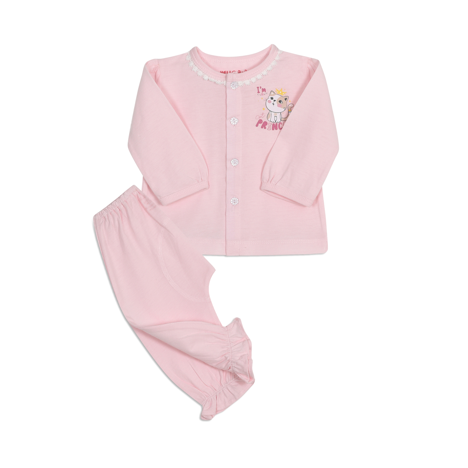 Bộ sơ sinh cài giữa viền ren bé gái tay dài 1317- hello bb