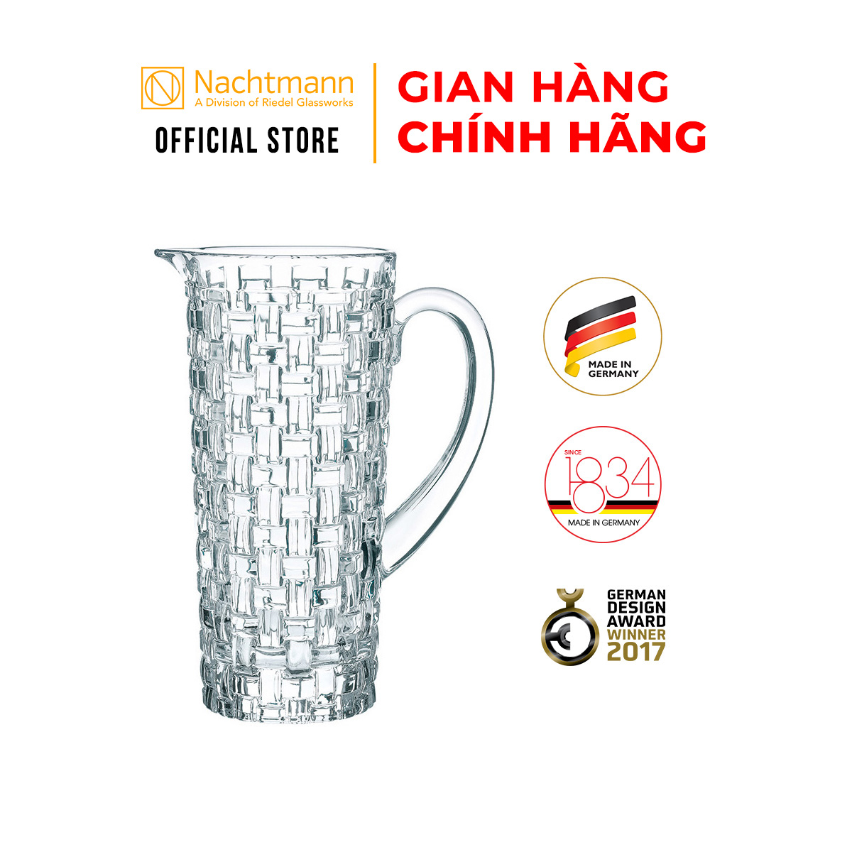Bình pha lê Nachtmann Bossa Nova có quai cầm. Hàng chính hãng, 100% sản xuất tại Đức. Chất liệu pha lê không chì an toàn cho sức khỏe. Thiết kế hiện đại, sang trọng. Bề mặt sáng bóng. Tính chống vỡ, chống xước cao.