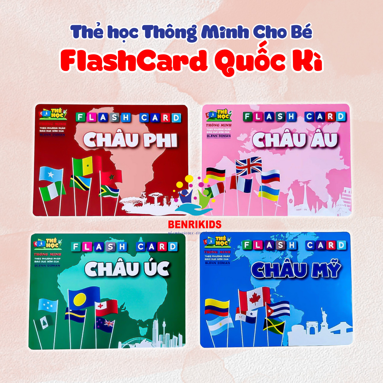 Learning cards bilingual national flag the countries on 5 continents for