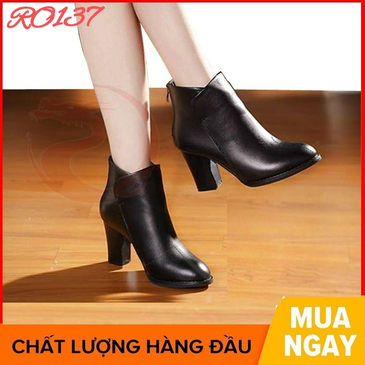 Giày boot bốt nữ cổ thấp 7 phân màu đen hàng hiệu rosata ro137
