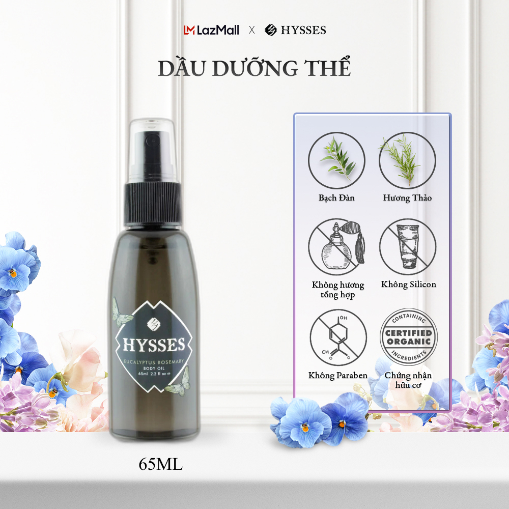 Dầu dưỡng thể Cao Cấp Hysses Body Oil Phù Hợp Cho Da Thường, Da Mụn, Hỗ Trợ Tình Trạng Da Mệt Mỏi Và Xỉn Màu, Khóa Ẩm và Bảo Vệ Da Với Tinh Dầu Bạch Đàn - Hương Thảo Hữu Cơ Tự Nhiên