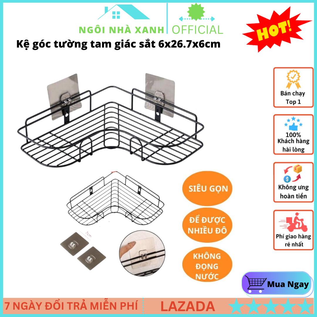 Kệ sắt dán tường để đồ nhà tắm, nhà bếp/ kệ góc tam giác, kệ ngang chữ nhật đựng gia vị, đựng đồ dùng, kệ tam giác góc tường siêu dính chịu lực 10kg, kệ góc khung sắt treo dán tường siêu chắc