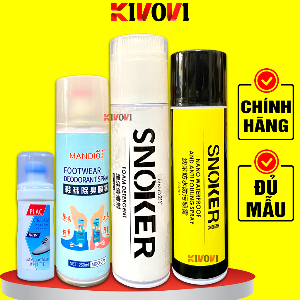 Vệ Sinh Giày, giặt giày khô Snoker 300ml, Plac - Xịt Chống Thấm Giày Snoker 250ml/ Xịt Khử Mùi Giày/ vệ sinh giày trắng/ đánh bóng giày da/ giặt giày trắng/ giặt giày thể thao/ giặt giày vải  - Vệ Sinh Giày Kivo