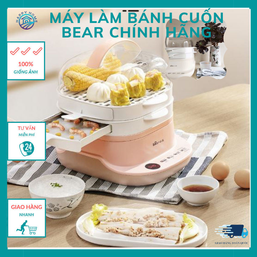 Free Ship - Máy làm bánh cuốn, phở cuốn, hấp luộc mini đa chức năng chính hãng Bear - Happy Homeeee