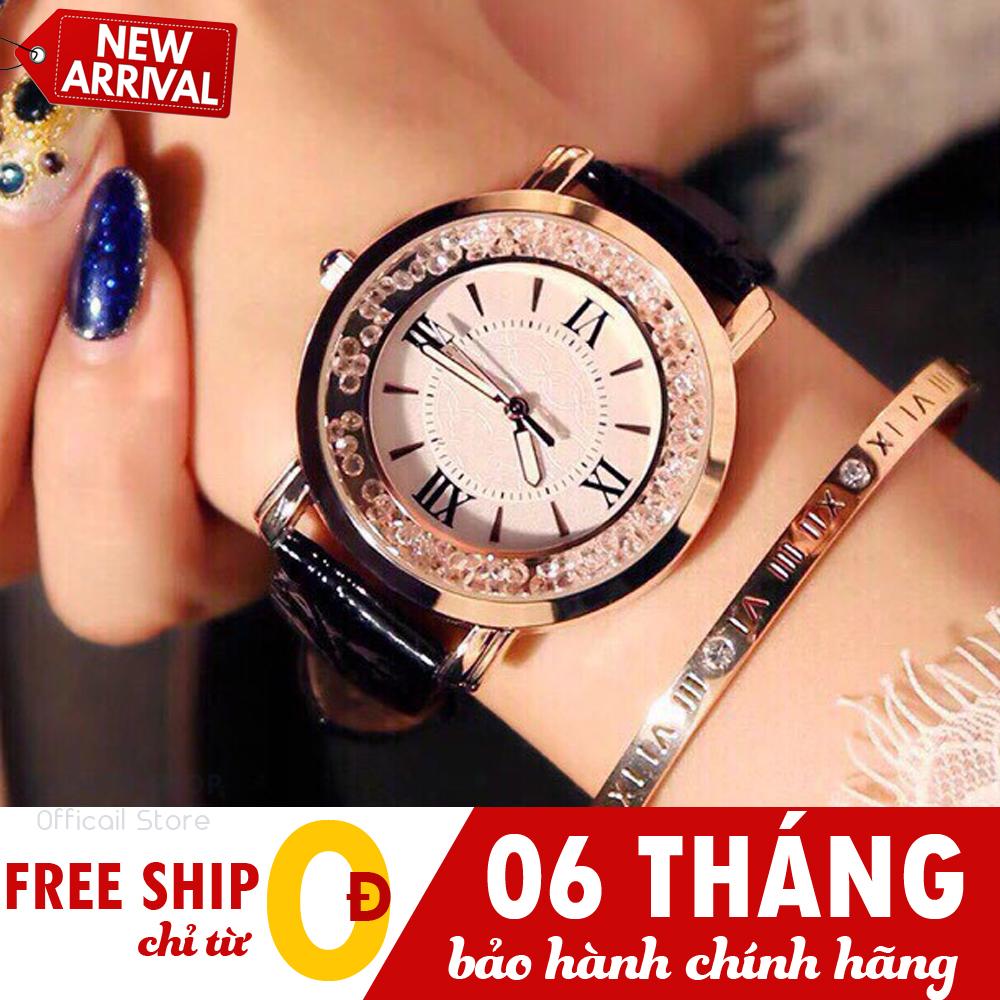 Đồng hồ nữ, Đồng hồ thời trang viền đính cườm xoay , Dây da cao cấp, Kiểu dáng sang trọng, Đẳng cấp, 4 màu chọn lựa DH89