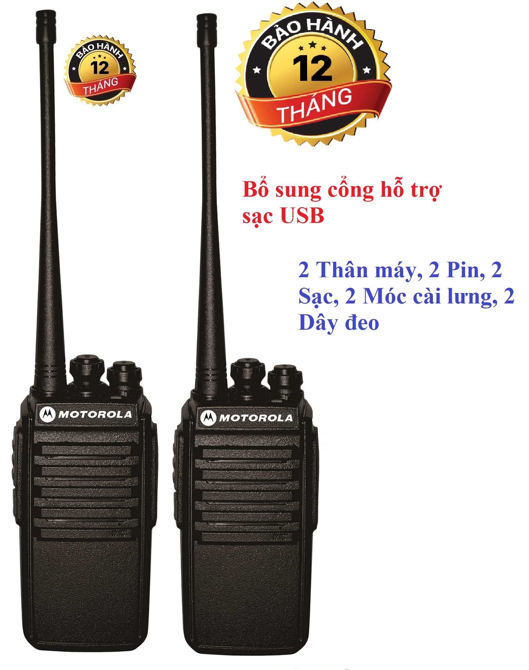 Bộ 2 Bộ đàm Motorola GP650 (Giá rẻ, 2 phương thức sạc, có bổ sung cổng hỗ trợ sạc Micro USB)