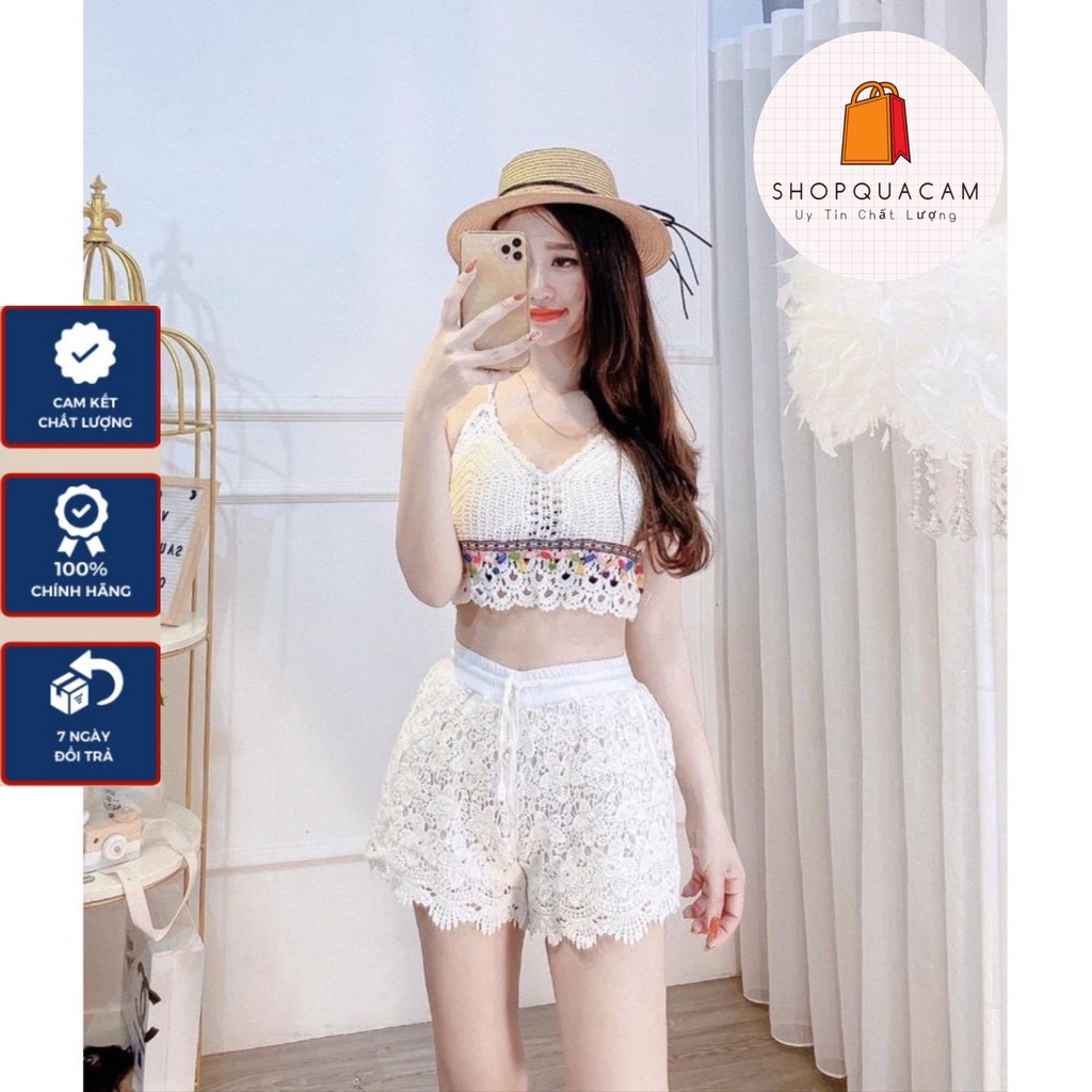 Set bikini ren đi biển 3 món có bán rời quần + áo bra + khoác choàng len đi biển