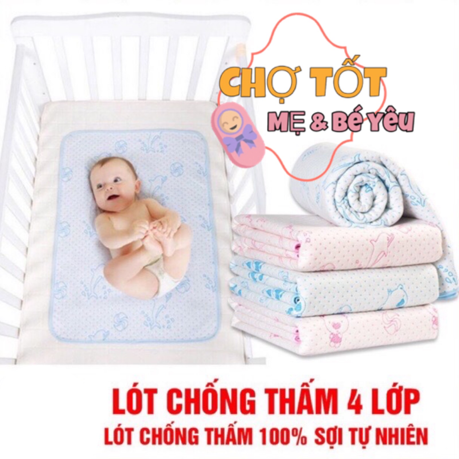 Tấm lót chống thấm 4 lớp cho bé sơ sinh mềm mại cao cấp 50x70 cm