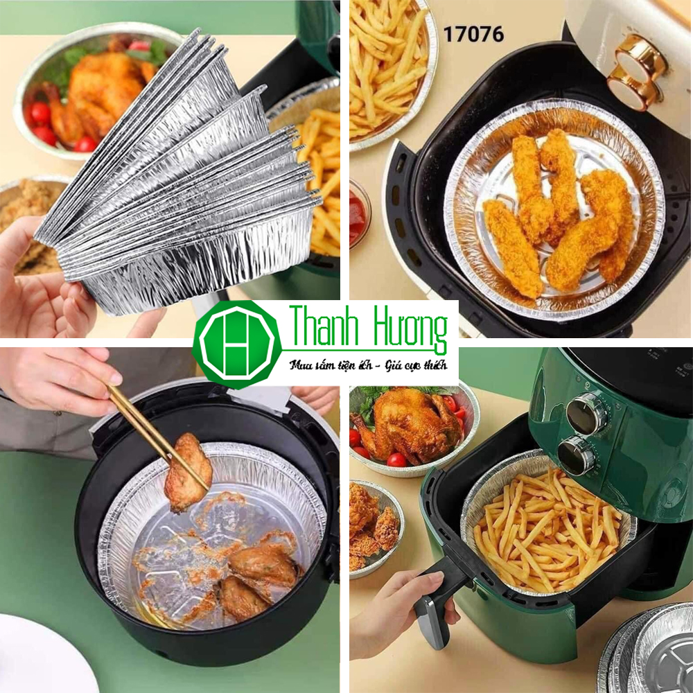 SET 10 Khay giấy bạc tròn nướng bếp than, nồi chiên không dầu tiện lợi