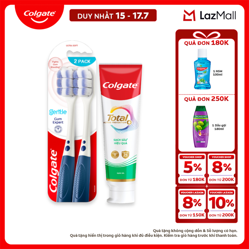 [Chỉ 15-17.7_X2 Voucher giảm đến 18%] Bộ sản phẩm Colgate Total chăm sóc răng miệng toàn diện (Kem đánh răng  Bàn chải)