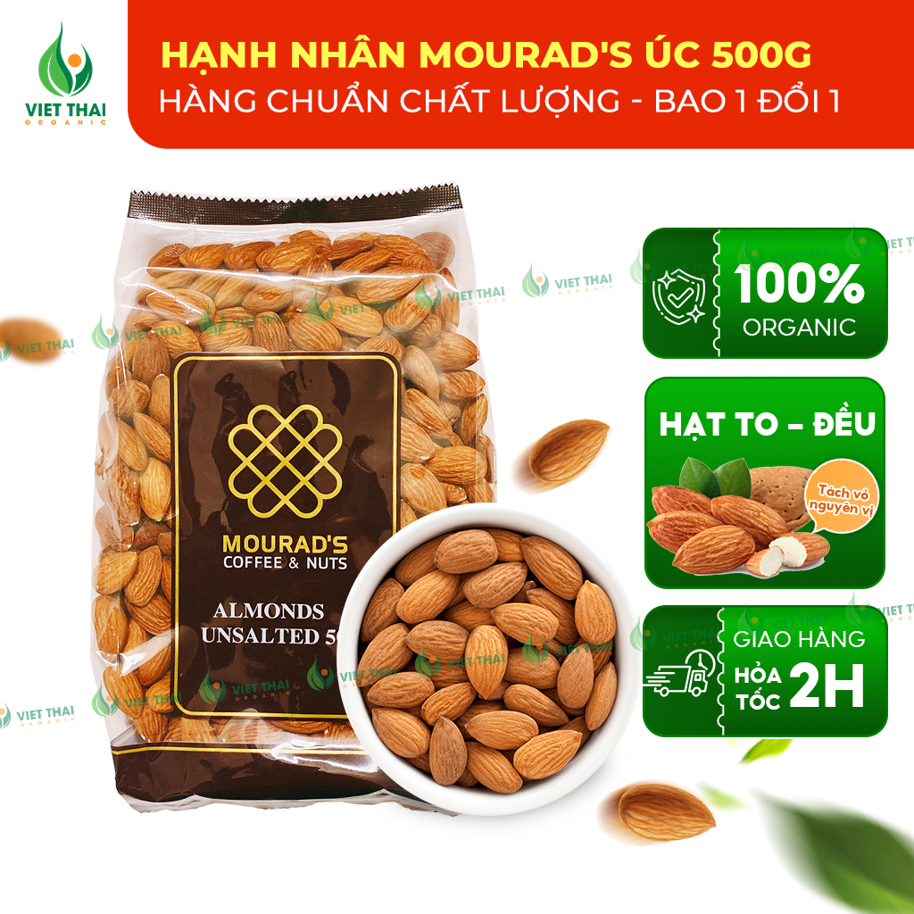 【Hạnh Nhân Tách Sẵn Vỏ】 Nhân Hạnh Nhân Mourads 500g (Ăn Kiêng/ Làm sữa/ Giảm cân) - Việt Thái Organic