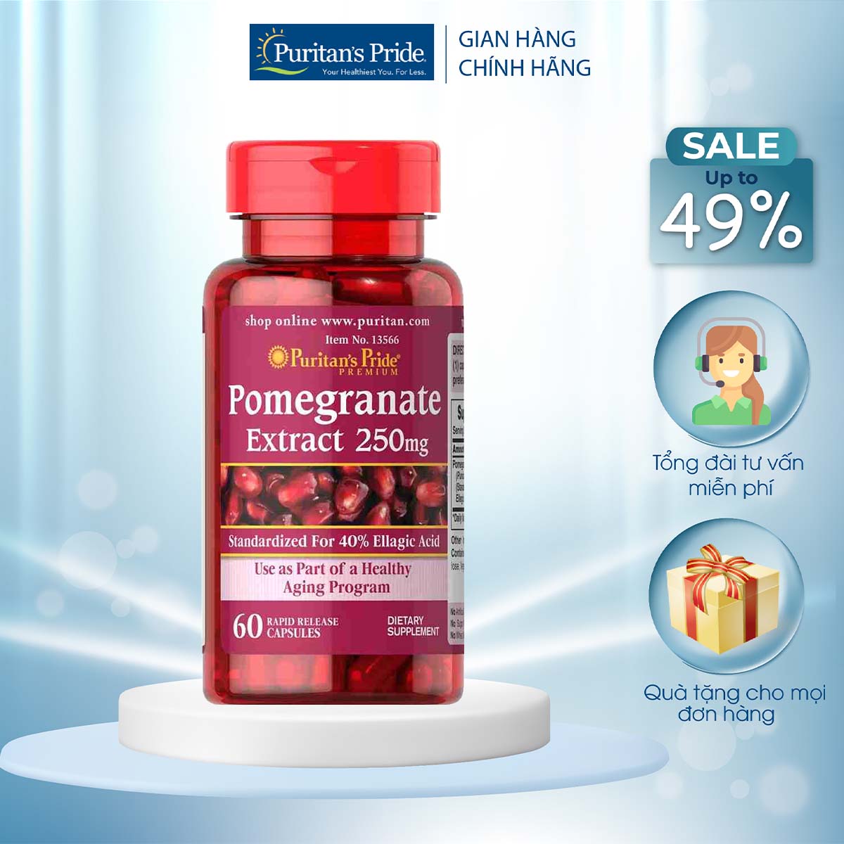 Viên uống tinh chất lựu sáng da Pomegranate Extract 250mg Puritan s 60