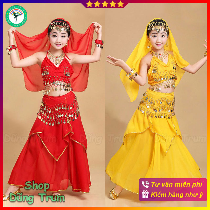Trang phục múa Ấn độ trẻ em, váy Ấn Độ múa biểu diễn