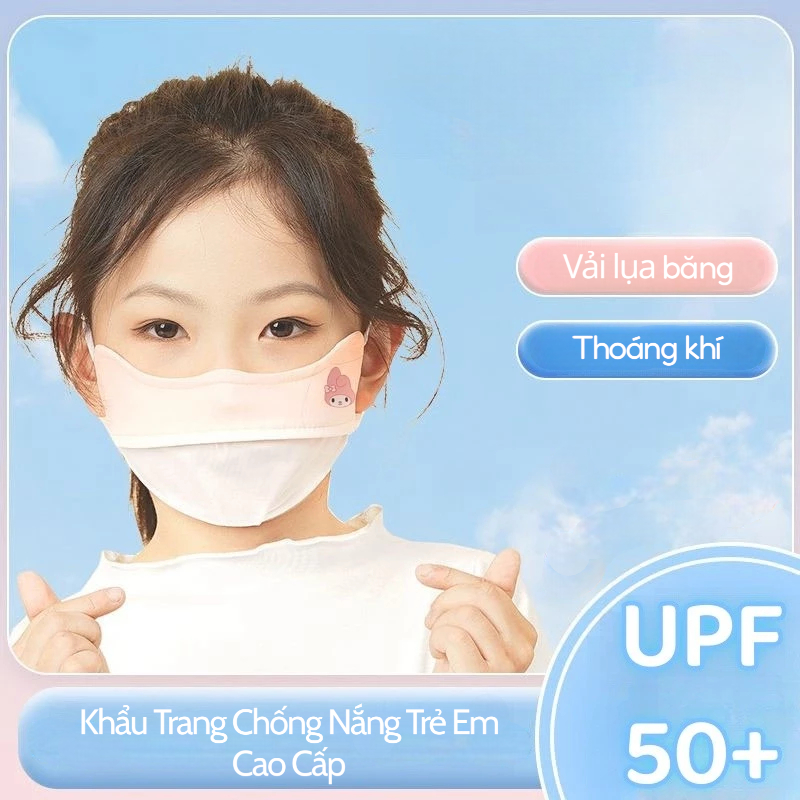 KHẨU TRANG VẢI TRẺ EM CAO CẤP UPF50+ CHE GÒ MÁ, THOÁNG KHÍ, DÂY ĐEO ĐIỀU CHỈNH