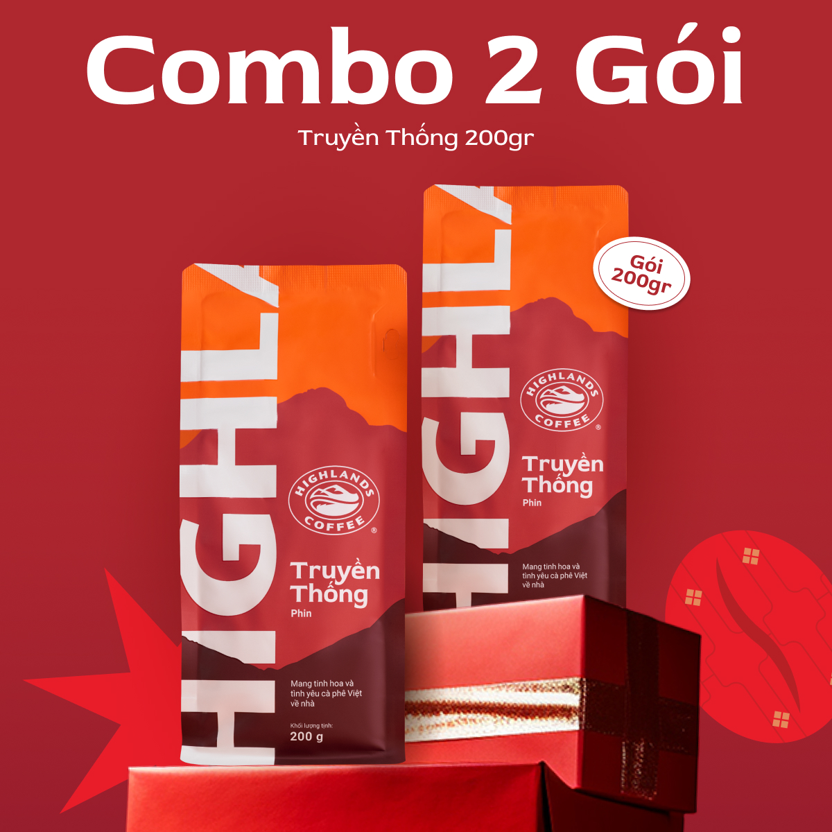 DÙNG THỬ GIÁ ƯU ĐÃI COMBO 2 gói Cà phê rang xay Truyền Thống Highlands Coffee 200g