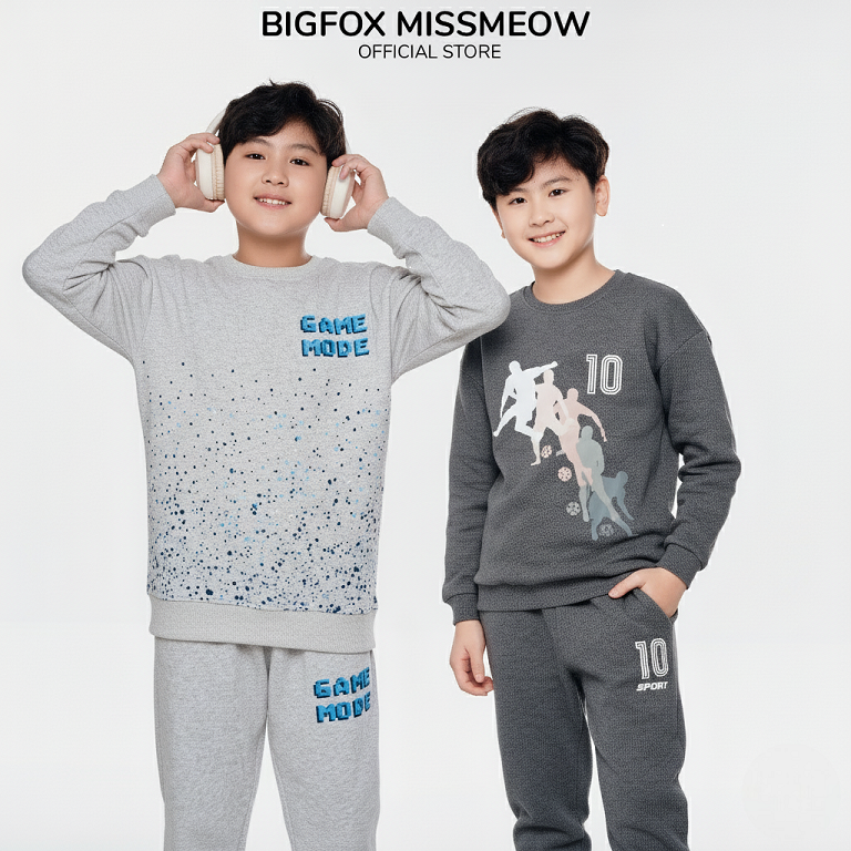  Bộ nỉ thu đông bé trai size đại BIGFOX MISS MEOW quần áo dài tay cho trẻ em phom Hàn Quốc cỡ 9,11,15 tuổi 30kg 50kg 2000 