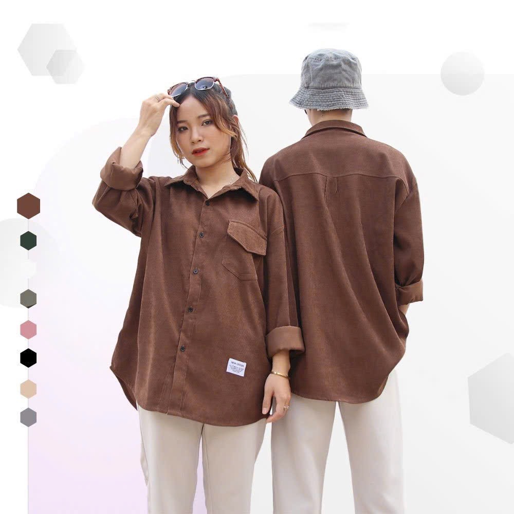 Áo sơ mi nam nữ dài tây chất nhung tăm dày dặn form rộng đẹp