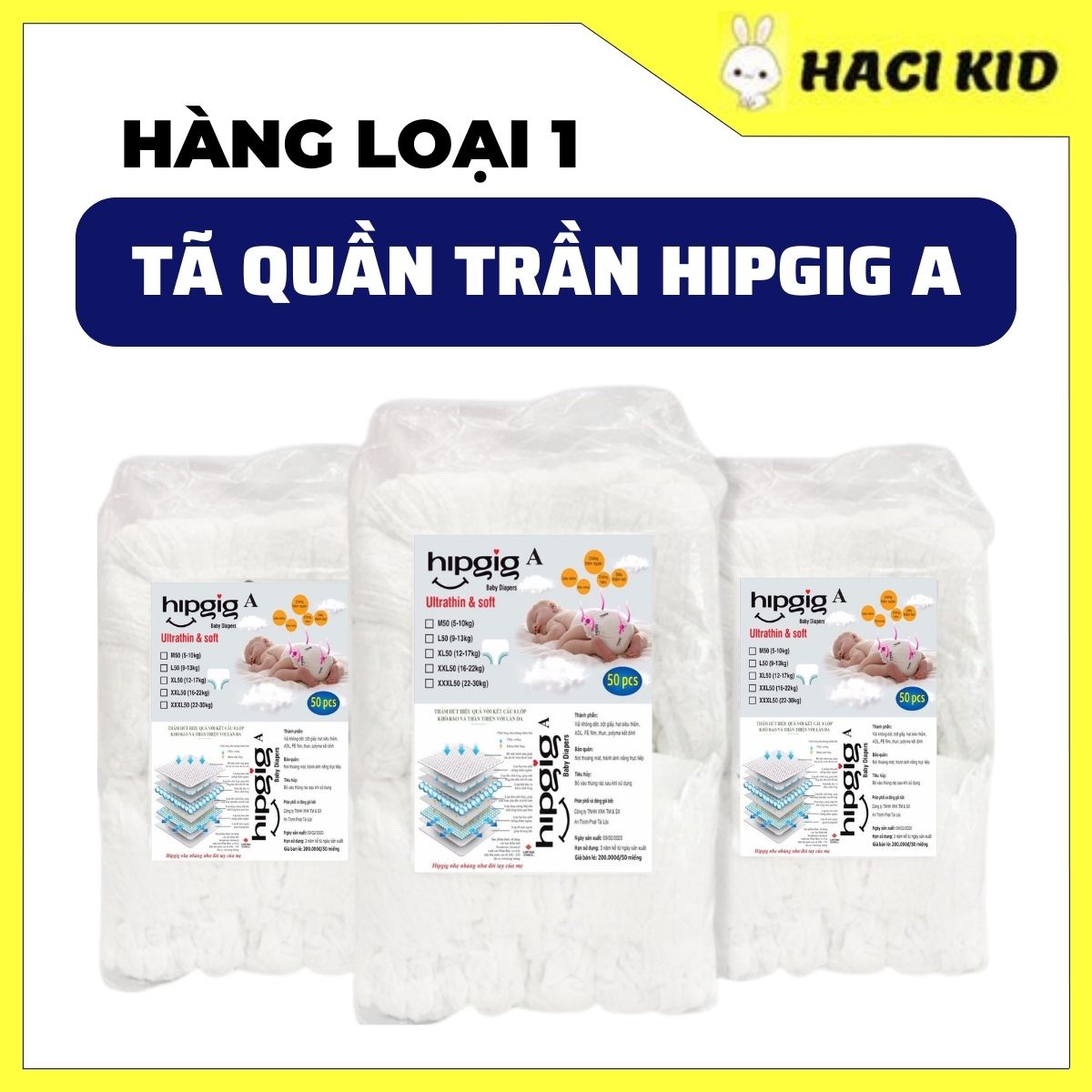 [FREESHIP] Combo 100 Miếng Tã Quần Trần Hipgig A Hàng Loại 1 NANO/HANA/HIPGIG Đủ Size S/M/L/XL/2XL/3XL/4XL/5XL Haci Kid